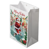 Sac Cadeau Moyen Pickleball Christmas themed with Santa Claus (Devant Angle)