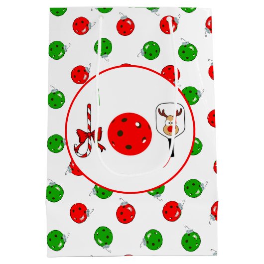 Sac Cadeau Moyen Pickleball Joy Fête de Noël Rouge Vert Ornements (Dos)