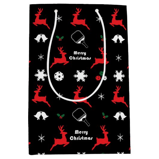 Sac Cadeau Moyen Pickleball Joyeux Noël 🎄 Enveloppement noir (Devant)