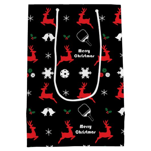 Sac Cadeau Moyen Pickleball Joyeux Noël 🎄 Enveloppement noir (Dos)