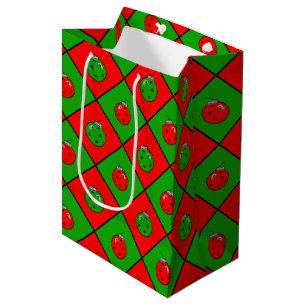 Sac Cadeau Moyen Pickleball Noël Rouge et Vert Ornament Checks