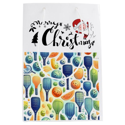 Sac Cadeau Moyen Pickleball Noël thème avec le Père Noël (Devant)