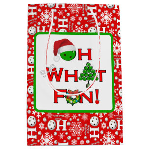 Sac Cadeau Moyen Pickleball Oh What Fun Noël rouge et blanc