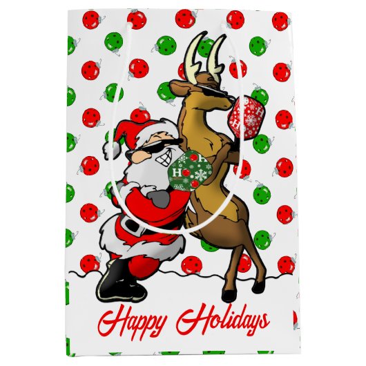 Sac Cadeau Moyen Pickleball Partners Père Noël & Reindeer Ornaming (Devant)