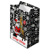 Sac Cadeau Moyen Pickleball Partners Père Noël & Reindeer Snowflake (Devant Angle)