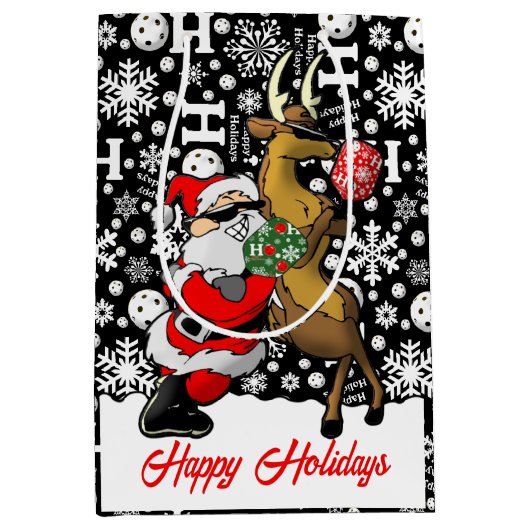 Sac Cadeau Moyen Pickleball Partners Père Noël & Reindeer Snowflake (Devant)