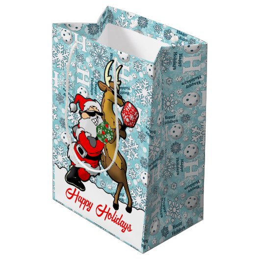 Sac Cadeau Moyen Pickleball Partners Père Noël & Reindeer Snowflake (Dos Angle)