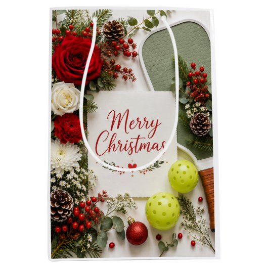 Sac Cadeau Moyen Pickleball thème de Noël (Devant)