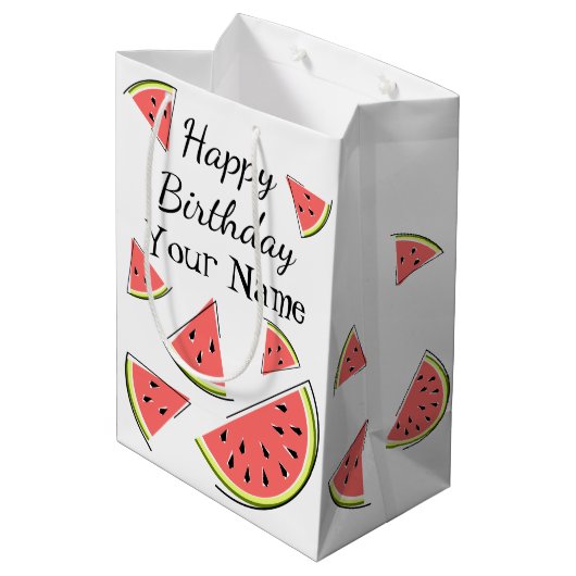 Sac Cadeau Moyen Pièces de pastèque Nom de l'anniversaire (Dos Angle)