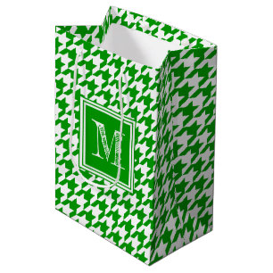 Sac Cadeau Moyen Pied de fond blanc vert Monogramme moderne