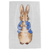 Sac Cadeau Moyen Pierre le lapin gris lin arrière - plan (Devant)