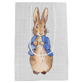 Sac Cadeau Moyen Pierre le lapin gris lin arrière - plan (Dos)