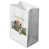 Sac Cadeau Moyen Pierre les ballons de lapin Premier anniversaire (Dos Angle)