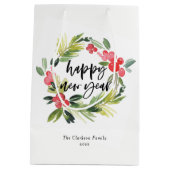 Sac Cadeau Moyen Pin d'aquarelle et Wreath Holly Bonne année (Dos)