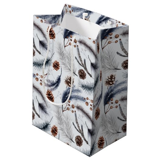 Sac Cadeau Moyen Pine Cones & Pine Needles Aquarelles Motif (Dos Angle)