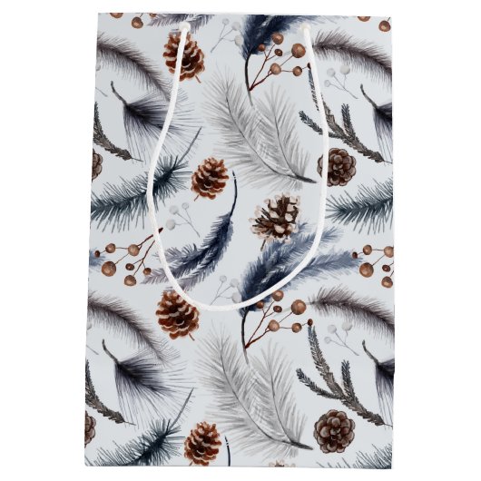 Sac Cadeau Moyen Pine Cones & Pine Needles Aquarelles Motif (Dos)