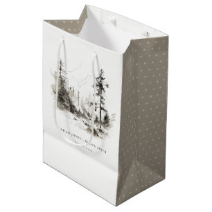 Sac Cadeau Moyen Pine Woods Mountain Paysage Mariage de croquis