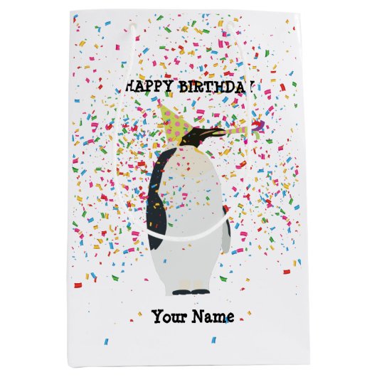 Sac Cadeau Moyen Pingouin - Animaux à la fête d'anniversaire (Devant)