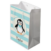 Sac Cadeau Moyen Pingouin mignon avec Bowtie Turquoise (Dos Angle)
