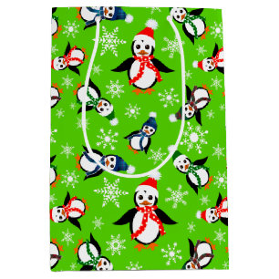 Sac Cadeau Moyen Pingouins d'hiver en Casquette