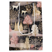 Sac Cadeau Moyen Pink and Black Elegant Snowy Deer Forest (Dos)