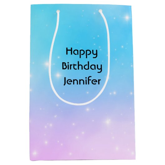 Sac Cadeau Moyen Pink and Blue Pastel Gradient Sky Anniversaire (Devant)