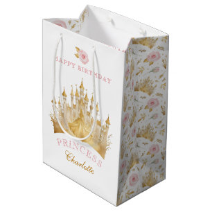 Sac Cadeau Moyen Pink and Gold Princess Anniversaire