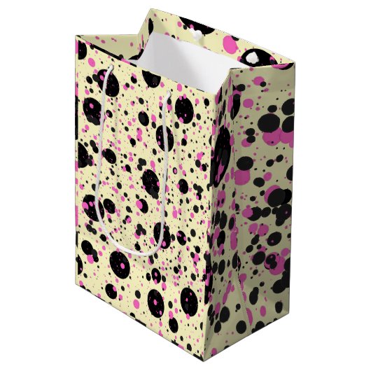 Sac Cadeau Moyen Pink & Black Polka Dot Glam Pattern (Devant Angle)