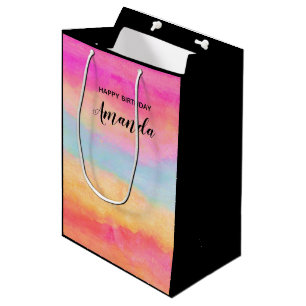 Sac Cadeau Moyen Pink Blue Jaune arc-en-ciel Abstraites rayures Ann