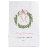 Sac Cadeau Moyen Pink Bow Monogram Wreath Christmas (Dos)