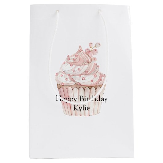 Sac Cadeau Moyen Pink Chic Cupcake Anniversaire (Devant)