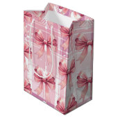 Sac Cadeau Moyen Pink Christmas Plaid Flocs de neige Bow Coquette (Dos Angle)