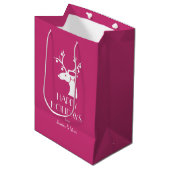 Sac Cadeau Moyen Pink Christmas White Reinder Message personnalisé (Devant Angle)