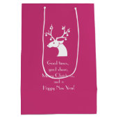 Sac Cadeau Moyen Pink Christmas White Reinder Message personnalisé (Dos)