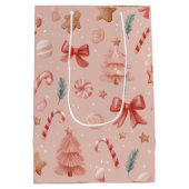 Sac Cadeau Moyen Pink Festive Christmas Whimsical Pattern Gift Bag (Dos)