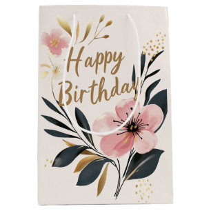 Sac Cadeau Moyen Pink Floral Meilleurs amis Photo Anniversaire