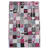 Sac Cadeau Moyen Pink & Gray Patchwork Hearts (Dos)