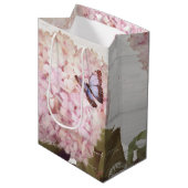 Sac Cadeau Moyen Pink Hydrangea Floral Butterfly Script Art (Devant Angle)