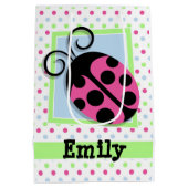 Sac Cadeau Moyen Pink Ladybug, Rose, Bleu, Vert, Pois (Dos)