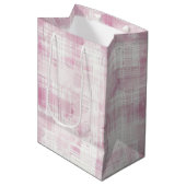 Sac Cadeau Moyen Pink Plaid White Stripes Anniversaire (Devant Angle)