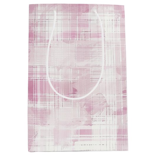 Sac Cadeau Moyen Pink Plaid White Stripes Anniversaire (Devant)