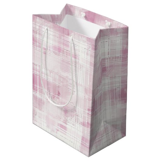 Sac Cadeau Moyen Pink Plaid White Stripes Anniversaire (Dos Angle)
