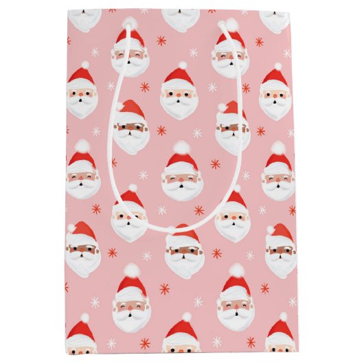 Sac Cadeau Moyen Pink Retro Santa Clause Wrapper Papier (Devant)