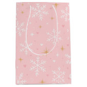 Sac Cadeau Moyen Pink Snowflake & Gold Sparkle Christmas Gift Bag (Devant)