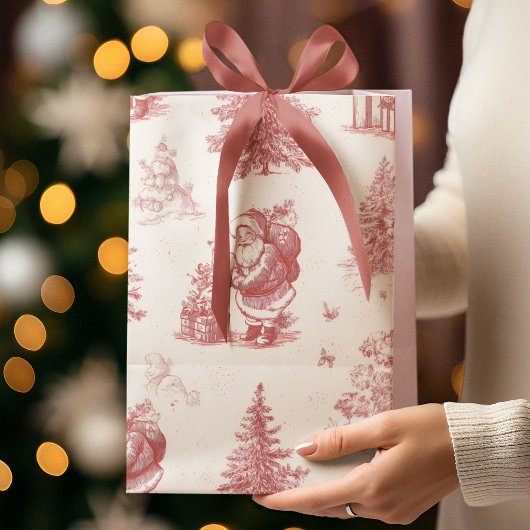 Sac Cadeau Moyen Pink Toile Christmas Pattern Gift Bag