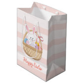 Sac Cadeau Moyen Pink & White Stripes Lapin de Pâques dans le panie (Devant Angle)