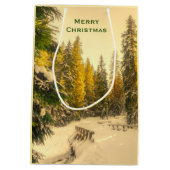 Sac Cadeau Moyen Pins couverts de neige Forêt Photo Noël (Dos)