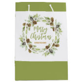 Sac Cadeau Moyen Pins floraux verts couronne de Noël (Devant)