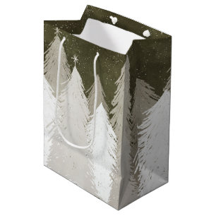 Sac Cadeau Moyen Pins recouverts de neige blanche et grise