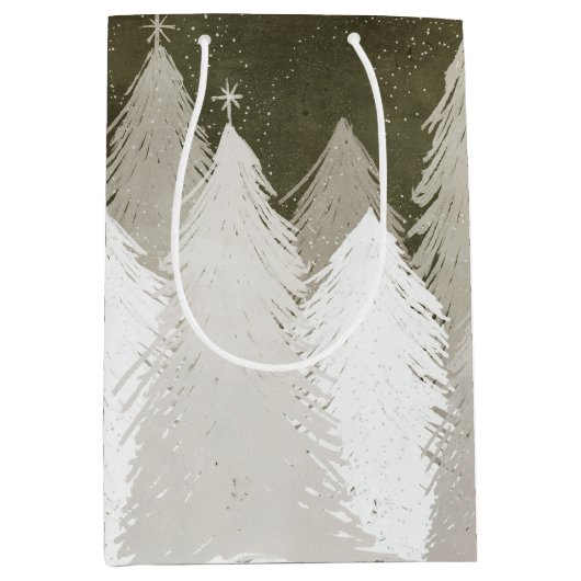 Sac Cadeau Moyen Pins recouverts de neige blanche et grise (Devant)